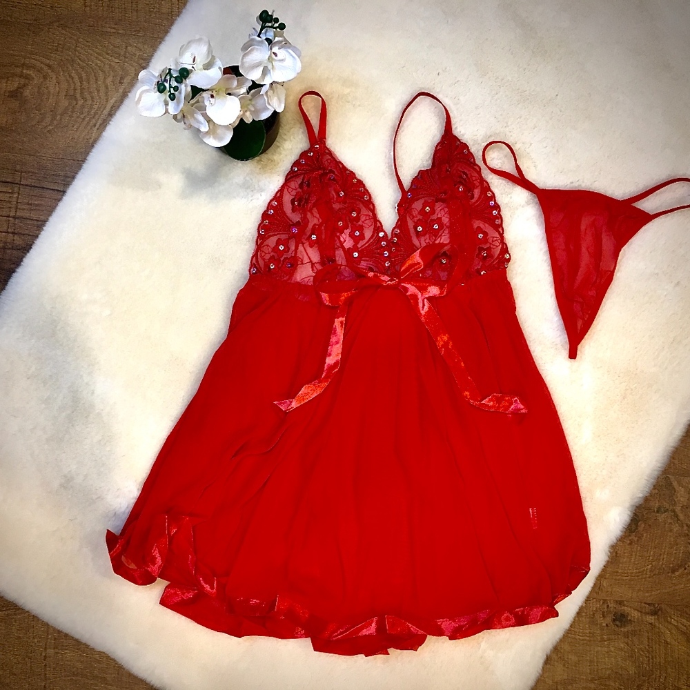 Sexy Sheer Lace Sequin Babydoll